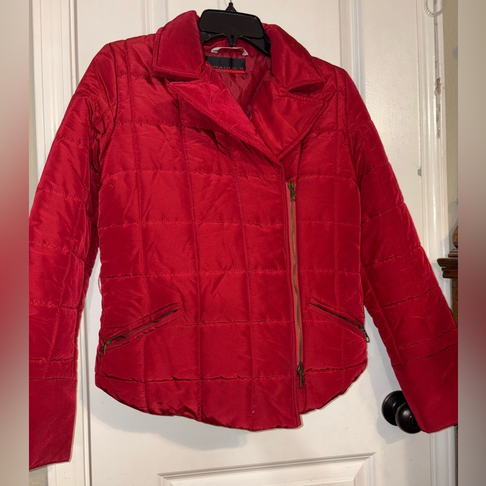 Prague II “Bella” Quilted Moto Jacket Red Made in Italy Size 4